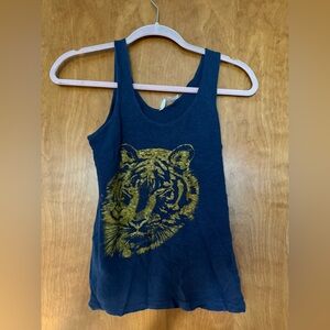 Zara Navy Blue Tank Top with Gold Tiger Graphic